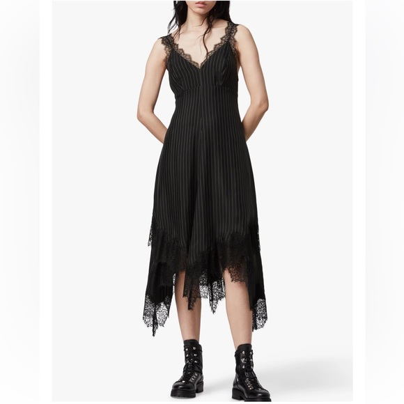 All Saints Dresses & Skirts - All Saints Skylar Dress In Pinstriped Black With Lace